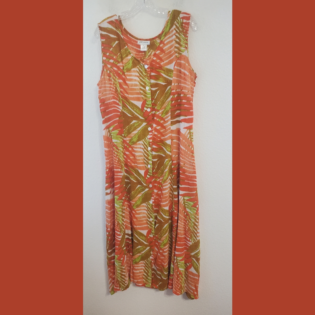 Cw Classics Sleeveless Button Down Tropical Print Midi Dress Sz Xl